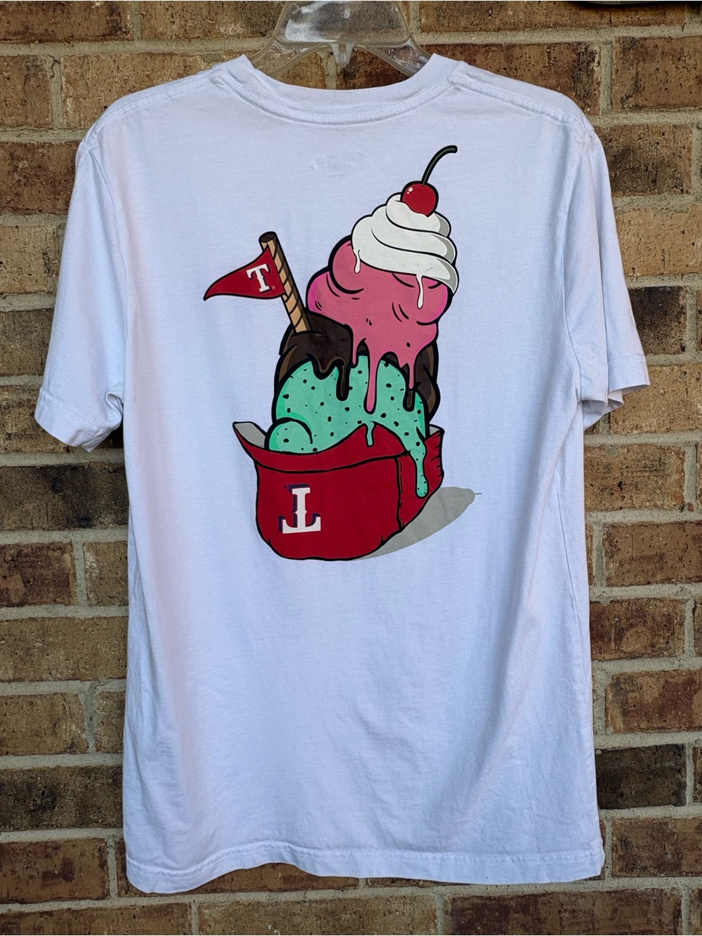 Texas Rangers Tee New Era Ice Cream White MLB Baseball Patch Short Sleeve Med.